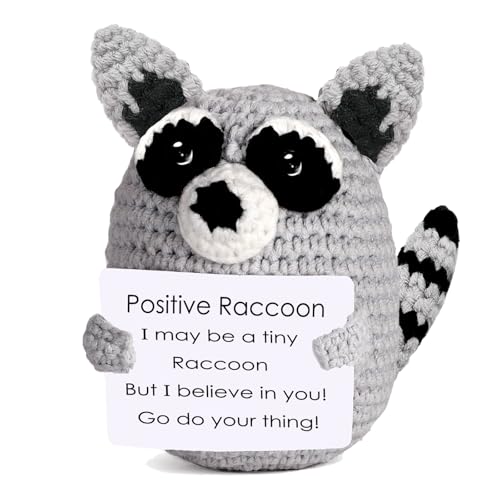 XLKTech Positiver Waschbär Kuscheltier, Pocket Hug Positive Raccoon Kuscheltier, Handgefertigter Waschbär Plüschfiguren Emotional Support Puppe Geschenke Geburtstag für Damen von XLKTech