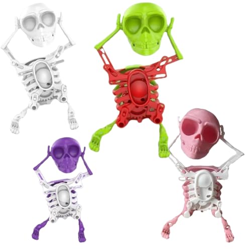 XLWXDD Dancing and Swinging 3D Skull Toy, Funny Stress Relief Clockwork Figure, Desk Decoration and Stress Relief, Desk Decoration Gift for Kids and Adults (4PCS) von XLWXDD