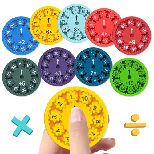 9 Stück Mathe Fidget Spinners, Mathe Fakten Lernspielzeug für Kinder, Math Facts Fidget-Spinner Sensorisches Spielzeug, Lernspielzeug Stressabbau Spinners für Math Games(Multiplikation,Division) von XLZJYIJ