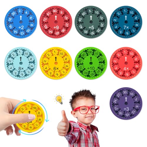 9 Stück Mathe Fidget Spinners, Mathe Fakten Lernspielzeug für Kinder, Math Facts Fidget-Spinner Sensorisches Spielzeug, Lernspielzeug Stressabbau Spinners für Math Games(Multiplikation,Division) von XLZJYIJ