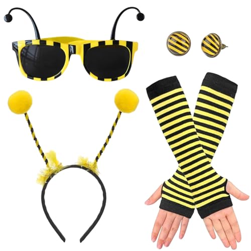 Bienen Kostüm Set, 4 Stück Bienen Kostüm für Kinder Mädchen Erwachsen Enthalten Antenne Stirnband Brille Lange Handschuhe Ohrringe, Biene Costume Accessories, 4PCS Deguisement Abeille Femme Fille (mf) Bienen Kostüm Set, 4 Stück Bienen Kostüm für Kinder Mädchen Erwachsen Enthalten Antenne Stirnband Brille Lange Handschuhe Ohrringe, Biene Costume Accessories, 4PCS Deguisement Abeille Femme Fille (mf) von XLZJYIJ