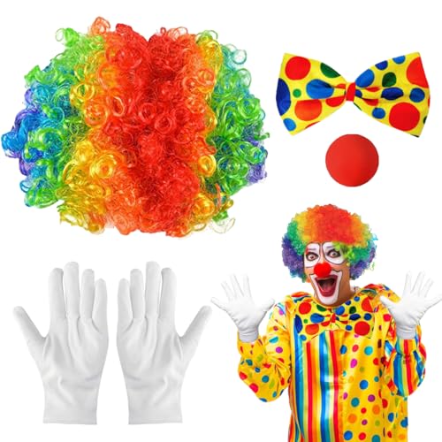 4 Stück Clown Kostüm Set, Clown Kostüm Accessoire, Clown Kostüm, Clown Lockenperücke, Clown Fliege, Clown Nase, Weiß Handschuhe für Herren Damen Karneval Fasching Cosplay 4 Stück Clown Kostüm Set, Clown Kostüm Accessoire, Clown Kostüm, Clown Lockenperücke, Clown Fliege, Clown Nase, Weiß Handschuhe für Herren Damen Karneval Fasching Cosplay von XLZJYIJ