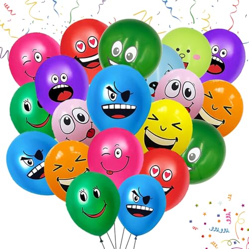 100 Stück Emotion Serie Latex Luftballons, 12 Zoll Luftballon Smiley, Bunt Party Luftballons, Niedlich Lustig Luftballons für Kinder, Emotion Latex Luftballons für Baby Shower Geburtstag Deko von XLZJYIJ