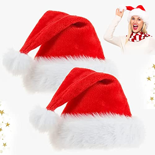 Mütze Weihnachten, 2 Stück Weihnachtsmützen, Klassische rote Weihnachtsmütze, Nikolausmütze für Erwachsene und Kinder, Nikolausmütze plüsche, für Weihnachtsfeierdekoration und Neujahrsgeschenk Mütze Weihnachten, 2 Stück Weihnachtsmützen, Klassische rote Weihnachtsmütze, Nikolausmütze für Erwachsene und Kinder, Nikolausmütze plüsche, für Weihnachtsfeierdekoration und Neujahrsgeschenk von XLZJYIJ