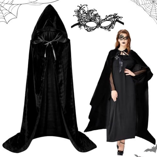 XLZJYIJ Karneval Umhang Mit Kapuze Und Maske, Vampir Kostüm Cape für Erwachsene Unisex, Halloween Mittelalter Robe Schwarz XLZJYIJ Karneval Umhang Mit Kapuze Und Maske, Vampir Kostüm Cape für Erwachsene Unisex, Halloween Mittelalter Robe Schwarz von XLZJYIJ