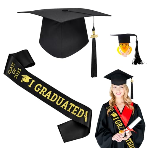 XLZJYIJ Doktorhut 2025 Abschluss Hut, Bachelor hut mit Abschluss Schärpe und Mini Graduierung Ente, Schwarz Gold Abschluss Hut & Schärpe, Studienabschluss Kappe Hüte, Graduation Party Deko XLZJYIJ Doktorhut 2025 Abschluss Hut, Bachelor hut mit Abschluss Schärpe und Mini Graduierung Ente, Schwarz Gold Abschluss Hut & Schärpe, Studienabschluss Kappe Hüte, Graduation Party Deko von XLZJYIJ