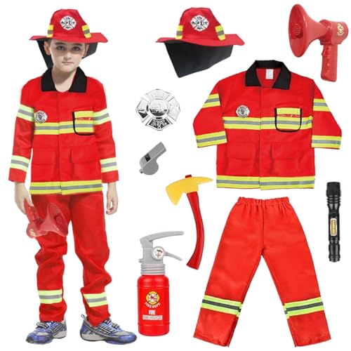 XLZJYIJ Feuerwehrmann Kostüm Kinder, Feuerwehr Kostüm Kinder mit Feuerwehrhelm Feuerwehrmann Spielzeug, Feuerwehr Rollenspiel Set, Feuerwehrmann Verkleidung für Jungen Mädchen für Karneval, Fasching XLZJYIJ Feuerwehrmann Kostüm Kinder, Feuerwehr Kostüm Kinder mit Feuerwehrhelm Feuerwehrmann Spielzeug, Feuerwehr Rollenspiel Set, Feuerwehrmann Verkleidung für Jungen Mädchen für Karneval, Fasching von XLZJYIJ