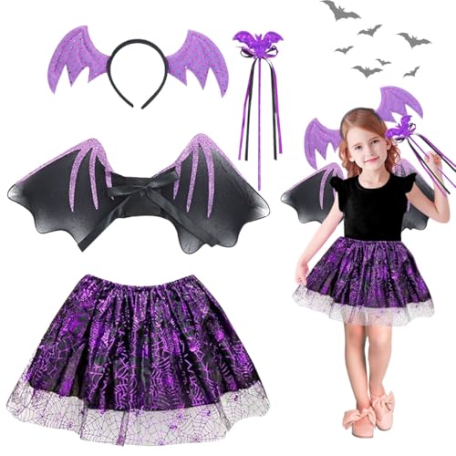 XLZJYIJ Fledermaus Kostüm Kinder Set, 4 Stück Fledermaus Flügel Kostüm Mädchen, Halloween Fledermaus Kostüm Kinder Set mit Flügel, Tutu Rock, Zauberstab und Haarreif für Halloween, Karneval Cosplay XLZJYIJ Fledermaus Kostüm Kinder Set, 4 Stück Fledermaus Flügel Kostüm Mädchen, Halloween Fledermaus Kostüm Kinder Set mit Flügel, Tutu Rock, Zauberstab und Haarreif für Halloween, Karneval Cosplay von XLZJYIJ