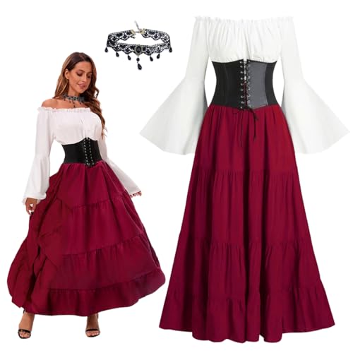 XLZJYIJ Mittelalter Kostüm für Damen, Renaissance Kostüm Kleid, Renaissance Viktorianisches kleid, Damen Retro Mittelalter Kleid mit Trompetenärmel, renaissance Gotisch Maxikleid XLZJYIJ Mittelalter Kostüm für Damen, Renaissance Kostüm Kleid, Renaissance Viktorianisches kleid, Damen Retro Mittelalter Kleid mit Trompetenärmel, renaissance Gotisch Maxikleid von XLZJYIJ