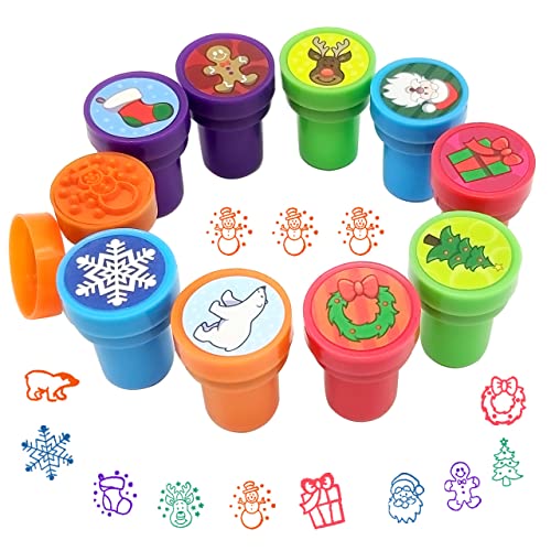 XLZJYIJ Stempel Weihnachten Kinder, 10 Stück Kinder Selbstfärbend Stempel, Kinder Briefmarken, Spielzeugstempel aus Plastik, Spielzeug Stempel für weihnachtliche Bastelarbeiten und Dekorationen von XLZJYIJ