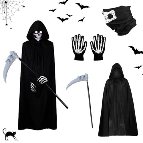 XLZJYIJ 4 Sensenmann Kostüm, Kinderkostüm Reaper, Sensemann Umhang Set mit Sense, Handschuhe und Maske, Sensenmann Kostüm Herren Damen für Halloween Dekoration Cosplay Karneval XLZJYIJ 4 Sensenmann Kostüm, Kinderkostüm Reaper, Sensemann Umhang Set mit Sense, Handschuhe und Maske, Sensenmann Kostüm Herren Damen für Halloween Dekoration Cosplay Karneval von XLZJYIJ