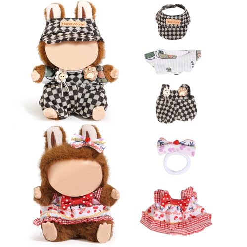 (2 Packung) XMBYGY Bekleidung für Labubu (für 17/15cm Stehende/Sitzen Puppen) (Keine Puppe) - Kleidung Zubehör für Puppen Anziehen Inklusive Figuren Mantel Rock Hut für Mädchen und Frauen (LB1+LB25) von XMBYGY
