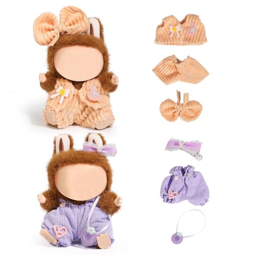 (2 Packung) XMBYGY Bekleidung für Labubu (für 17/15cm Stehende/Sitzen Puppen) (Keine Puppe) - Kleidung Zubehör für Puppen Anziehen Inklusive Figuren Mantel Rock Hut für Mädchen und Frauen (LB14+LB15) von XMBYGY