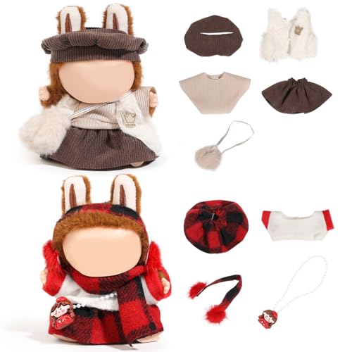 (2 Packung) XMBYGY Bekleidung für Labubu (für 17/15cm Stehende/Sitzen Puppen) (Keine Puppe) - Kleidung Zubehör für Puppen Anziehen Inklusive Figuren Mantel Rock Hut für Mädchen und Frauen (LB13+LB47) von XMBYGY