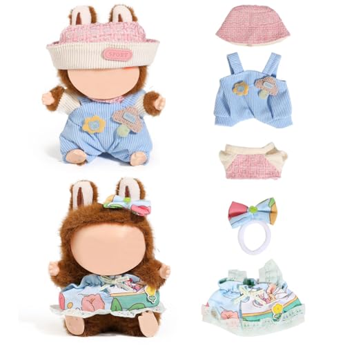 (2 Packung) XMBYGY Bekleidung für Labubu (für 17/15cm Stehende/Sitzen Puppen) (Keine Puppe) - Kleidung Zubehör für Puppen Anziehen Inklusive Figuren Mantel Rock Hut für Mädchen und Frauen (LB22+LB6) von XMBYGY