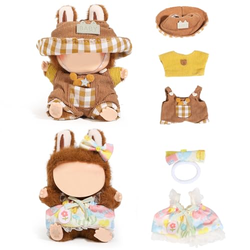 (2 Packung) XMBYGY Bekleidung für Labubu (für 17/15cm Stehende/Sitzen Puppen) (Keine Puppe) - Kleidung Zubehör für Puppen Anziehen Inklusive Figuren Mantel Rock Hut für Mädchen und Frauen (LB5+LB23) von XMBYGY