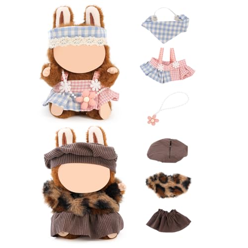 (2 Packung) XMBYGY Bekleidung für Labubu (für 17/15cm Stehende/Sitzen Puppen) (Keine Puppe) - Kleidung Zubehör für Puppen Anziehen Inklusive Figuren Mantel Rock Hut für Mädchen und Frauen (LB6+LB56) von XMBYGY
