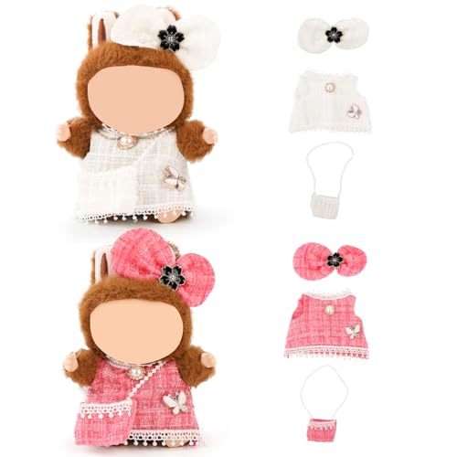 (2 Packung) XMBYGY Bekleidung für Labubu (für 17/15cm Stehende/Sitzen Puppen) (Keine Puppe) - Kleidung Zubehör für Puppen Anziehen Inklusive Figuren Mantel Rock Hut für Mädchen und Frauen (LB52+LB50) von XMBYGY