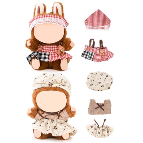 (2 Packung) XMBYGY Bekleidung für Labubu (für 17/15cm Stehende/Sitzen Puppen) (Keine Puppe) - Kleidung Zubehör für Puppen Anziehen Inklusive Figuren Mantel Rock Hut für Mädchen und Frauen (LB57+LB20) von XMBYGY