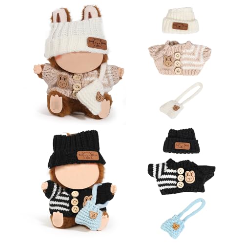 (2 Packung) XMBYGY Kleidung für Labubu (für 17/15cm Stehend/Sitzen Puppen)(Keine Puppe) Mehrere Stil Zubehör Bekleidung für Puppen Anziehen Inklusive Figuren Mantel+ Hut+ Schulter Tasche (WBW+BBU) von XMBYGY