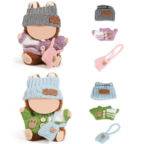 (2 Packung) XMBYGY Kleidung für Labubu (für 17/15cm Stehend/Sitzen Puppen)(Keine Puppe) Mehrere Stil Zubehör Bekleidung für Puppen Anziehen Inklusive Figuren Mantel+ Hut+ Schulter Tasche (BGB+GPK) von XMBYGY