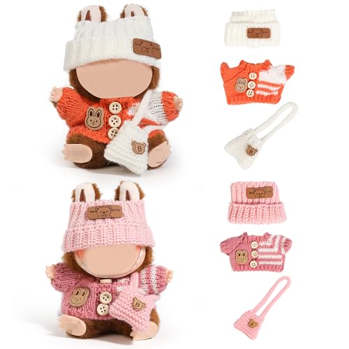 (2 Packung) XMBYGY Kleidung für Labubu (für 17/15cm Stehend/Sitzen Puppen)(Keine Puppe) Mehrere Stil Zubehör Bekleidung für Puppen Anziehen Inklusive Figuren Mantel+ Hut+ Schulter Tasche (PPK+Wow) von XMBYGY