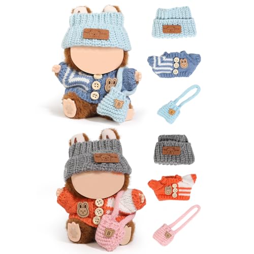(2 Packung) XMBYGY Kleidung für Labubu (für 17/15cm Stehend/Sitzen Puppen)(Keine Puppe) Mehrere Stil Zubehör Bekleidung für Puppen Anziehen Inklusive Figuren Mantel+ Hut+ Schulter Tasche (GOP+BBB) von XMBYGY