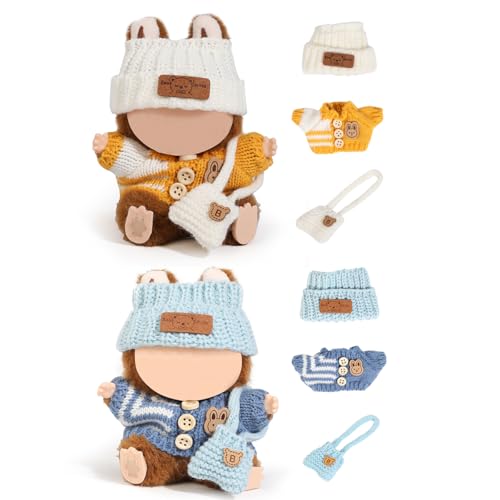 (2 Packung) XMBYGY Kleidung für Labubu (für 17/15cm Stehend/Sitzen Puppen)(Keine Puppe) Mehrere Stil Zubehör Bekleidung für Puppen Anziehen Inklusive Figuren Mantel+ Hut+ Schulter Tasche (WYW+BBB) von XMBYGY