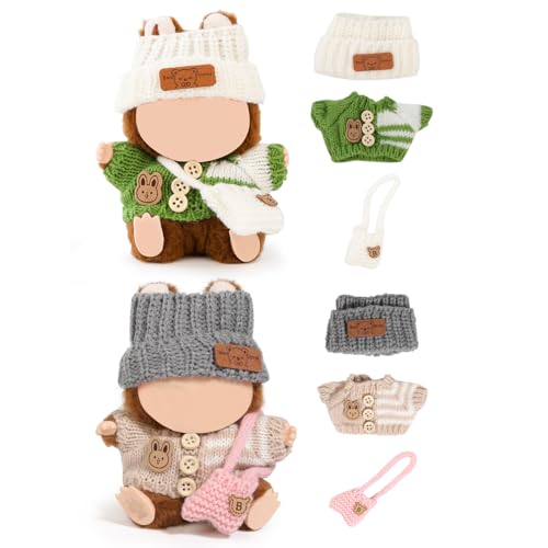 (2 Packung) XMBYGY Kleidung für Labubu (für 17/15cm Stehend/Sitzen Puppen)(Keine Puppe) Mehrere Stil Zubehör Bekleidung für Puppen Anziehen Inklusive Figuren Mantel+ Hut+ Schulter Tasche (GBP+WGW) von XMBYGY