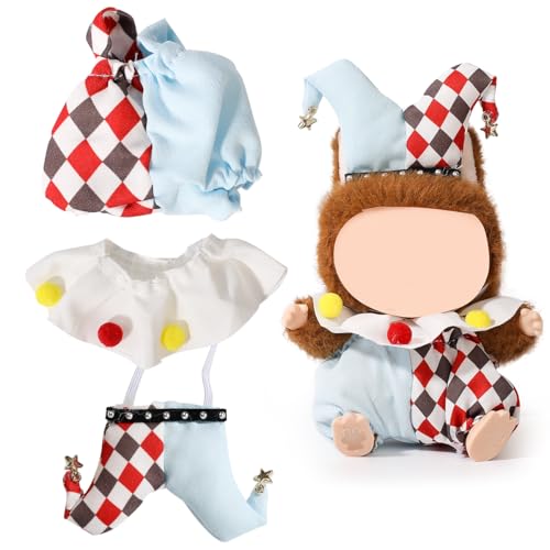 XMBYGY Kleidung für Labubu (für 17/15cm Stehend/Sitzen Puppen)(Keine Puppe) -Mehrere Stil Zubehör Handgefertigte Bekleidung Anziehen Inklusive Kopfbedeckung und Kleidung für Mädchen Frau (Joker) von XMBYGY