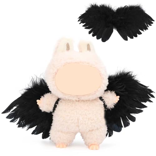 XMBYGY Kleidung für Labubu (für 17/15cm Stehend/Sitzen Puppen)(Keine Puppe) -Mehrere Stil Zubehör Handgefertigte Bekleidung Anziehen Inklusive Kopfbedeckung und Kleidung für Mädchen Frau (BKflügelf) von XMBYGY
