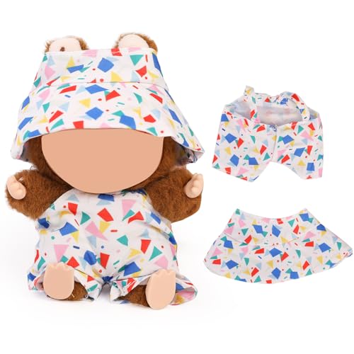 XMBYGY Puppe Kleidung für Labubu(KEINE Puppe), für 17/15cm Plüsch Puppen, Süß Mehrfarbiger Insgesamt und Hut Kleidung Anzug Spielzeug Figuren Ausrüstung Setzen Anziehen mit Kawaii Stil Zubehör (LB201) von XMBYGY