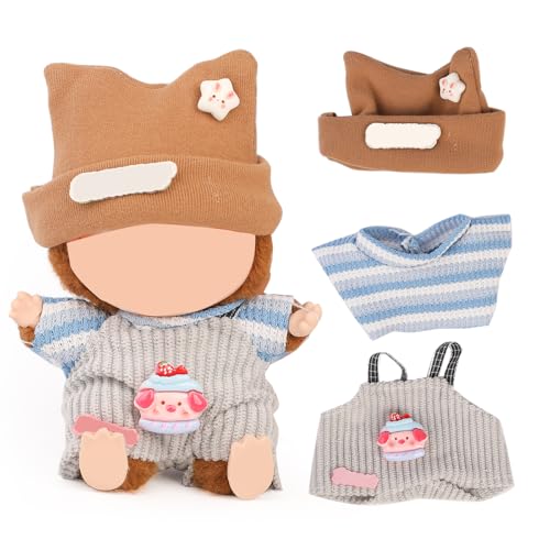 XMBYGY Puppe Kleidung für Labubu(KEINE Puppe), für 17/15cm Plüsch Puppen, Süß Mehrfarbiger Insgesamt und Hut Kleidung Anzug Spielzeug Figuren Ausrüstung Setzen Anziehen mit Kawaii Stil Zubehör (LB227) von XMBYGY