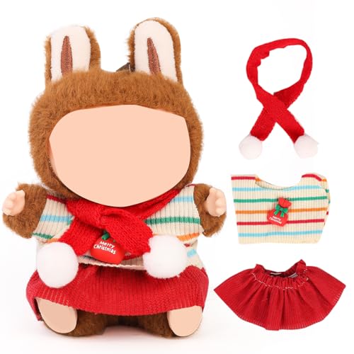 XMBYGY Puppen Bekleidung für Labubu(Keine Puppe), für 17/15cm Plüsch Puppen, Netter Rock und Kopfschmuck Kleidung Anzug Spielzeug Figuren Ausrüstung Setzen Anziehen mit Kawaii Stil Zubehör (SD7) von XMBYGY
