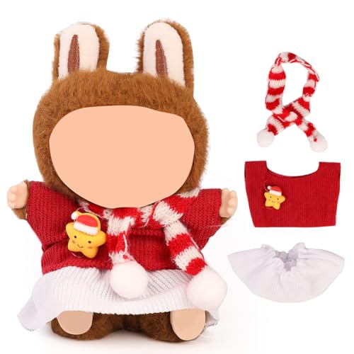 XMBYGY Puppen Bekleidung für Labubu(Keine Puppe), für 17/15cm Plüsch Puppen, Netter Rock und Kopfschmuck Kleidung Anzug Spielzeug Figuren Ausrüstung Setzen Anziehen mit Kawaii Stil Zubehör (SD8) von XMBYGY