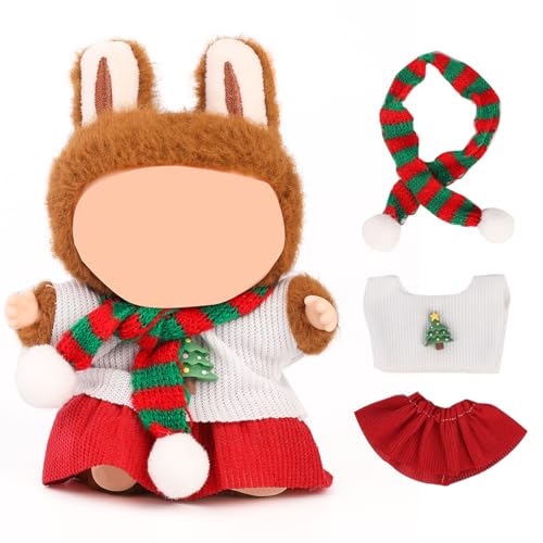 XMBYGY Puppen Bekleidung für Labubu(Keine Puppe), für 17/15cm Plüsch Puppen, Netter Rock und Kopfschmuck Kleidung Anzug Spielzeug Figuren Ausrüstung Setzen Anziehen mit Kawaii Stil Zubehör (SD9) von XMBYGY
