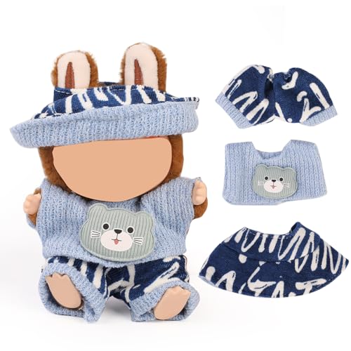 XMBYGY Puppen Bekleidung für Labubu(Keine Puppe), für 17/15cm Plüsch Puppen, Netter Rock und Kopfschmuck Kleidung Anzug Spielzeug Figuren Ausrüstung Setzen Anziehen mit Kawaii Stil Zubehör (LB214) von XMBYGY