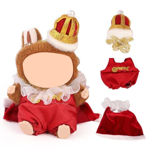 XMBYGY Puppen Bekleidung für Labubu(Keine Puppe), für 17/15cm Plüsch Puppen, Netter Rock und Kopfschmuck Kleidung Anzug Spielzeug Figuren Ausrüstung Setzen Anziehen mit Kawaii Stil Zubehör (King) von XMBYGY