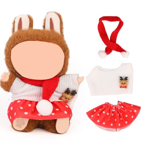 XMBYGY Puppen Bekleidung für Labubu(Keine Puppe), für 17/15cm Plüsch Puppen, Netter Rock und Kopfschmuck Kleidung Anzug Spielzeug Figuren Ausrüstung Setzen Anziehen mit Kawaii Stil Zubehör (SD10) von XMBYGY