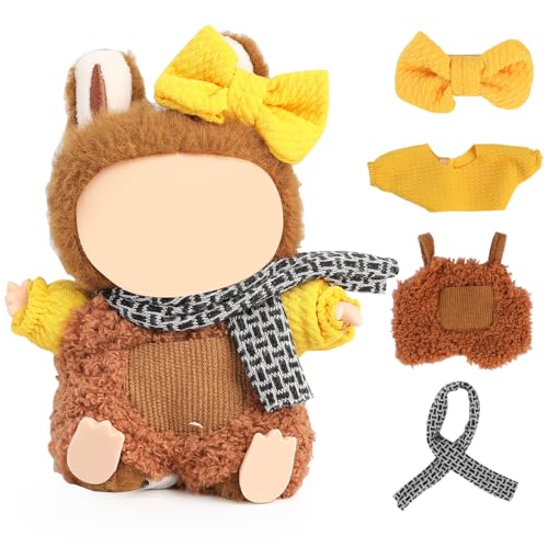 XMBYGY Puppen Bekleidung für Labubu(Keine Puppe), für 17/15cm Plüsch Puppen, Netter Rock und Kopfschmuck Kleidung Anzug Spielzeug Figuren Ausrüstung Setzen Anziehen mit Kawaii Stil Zubehör (LB95) von XMBYGY