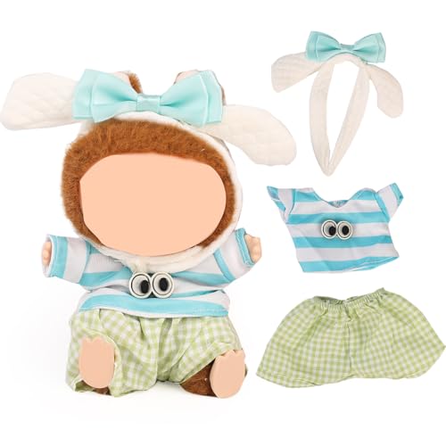 XMBYGY Puppen Bekleidung für Labubu(Keine Puppe), für 17/15cm Plüsch Puppen, Netter Rock und Kopfschmuck Kleidung Anzug Spielzeug Figuren Ausrüstung Setzen Anziehen mit Kawaii Stil Zubehör (LB132) von XMBYGY
