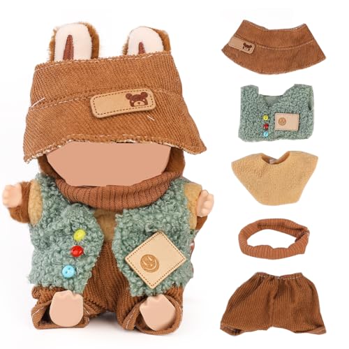 XMBYGY Puppen Bekleidung für Labubu(Keine Puppe), für 17/15cm Plüsch Puppen, Netter Rock und Kopfschmuck Kleidung Anzug Spielzeug Figuren Ausrüstung Setzen Anziehen mit Kawaii Stil Zubehör (LB134) von XMBYGY
