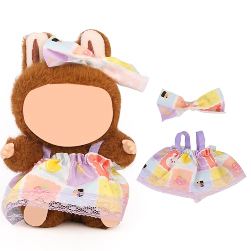 XMBYGY Puppen Bekleidung für Labubu(für 17/15cm Stehend/Sitzen Puppen) (Keine Puppe) - Mehrere Stil Zubehör Handgefertigte Kleidung Anziehen Inklusive Niedliche Kopfbekleidung und Rock (LB158) von XMBYGY