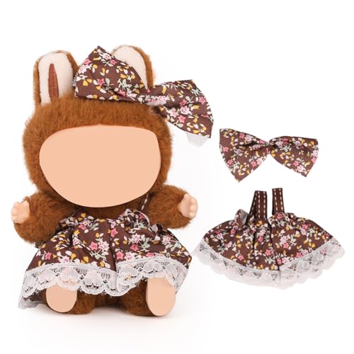 XMBYGY Puppen Bekleidung für Labubu(für 17/15cm Stehend/Sitzen Puppen) (Keine Puppe) - Mehrere Stil Zubehör Handgefertigte Kleidung Anziehen Inklusive Niedliche Kopfbekleidung und Rock (LB159) von XMBYGY