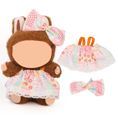 XMBYGY Puppen Bekleidung für Labubu(für 17/15cm Stehend/Sitzen Puppen) (Keine Puppe) - Mehrere Stil Zubehör Handgefertigte Kleidung Anziehen Inklusive Niedliche Kopfbekleidung und Rock (LB162) von XMBYGY