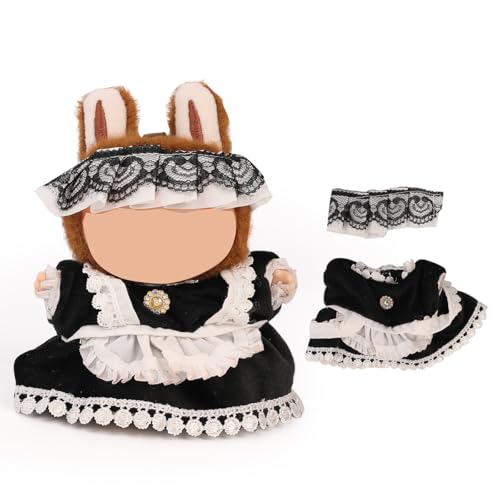 XMBYGY Puppen Bekleidung für Labubu(für 17/15cm Stehend/Sitzen Puppen) (Keine Puppe) - Mehrere Stil Zubehör Handgefertigte Kleidung Anziehen Inklusive Niedliche Kopfbekleidung und Rock (LB172) von XMBYGY