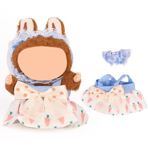XMBYGY Puppen Bekleidung für Labubu(für 17/15cm Stehend/Sitzen Puppen) (Keine Puppe) - Mehrere Stil Zubehör Handgefertigte Kleidung Anziehen Inklusive Niedliche Kopfbekleidung und Rock (LB173) von XMBYGY