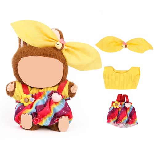 XMBYGY Puppen Bekleidung für Labubu(für 17/15cm Stehend/Sitzen Puppen) (Keine Puppe) - Mehrere Stil Zubehör Handgefertigte Kleidung Anziehen Inklusive Niedliche Kopfbekleidung und Rock (LB228) von XMBYGY