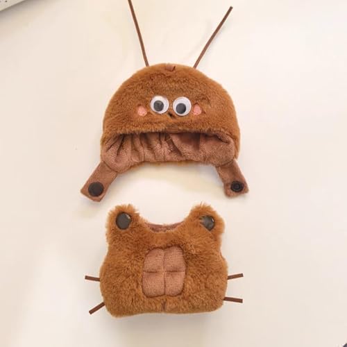 XMBYGY Puppen Bekleidung für Labubu (für 17/15cm Stehen/Sitzen Puppe)(KEINE Puppe) Mehrere Stil Zubehör Handgefertigt Häkeln Süße Kleidung Anziehen Ausrüstung für Plush Doll (Thema Tiere) (Kakerlache) von XMBYGY