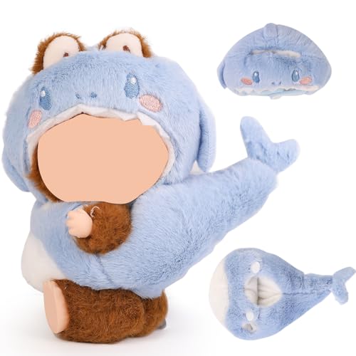 XMBYGY Puppen Bekleidung für Labubu (für 17/15cm Stehen/Sitzen Puppe)(Keine Puppe) Mehrere Stil Zubehör Handgefertigt Häkeln Süße Kleidung Anziehen Ausrüstung für Plush Doll (Thema Tiere) (BlauSK) von XMBYGY